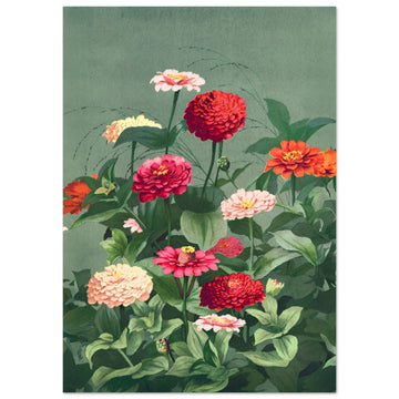 Zinnias, floral art print, vintage floral art print, Zinnias, #illieeart