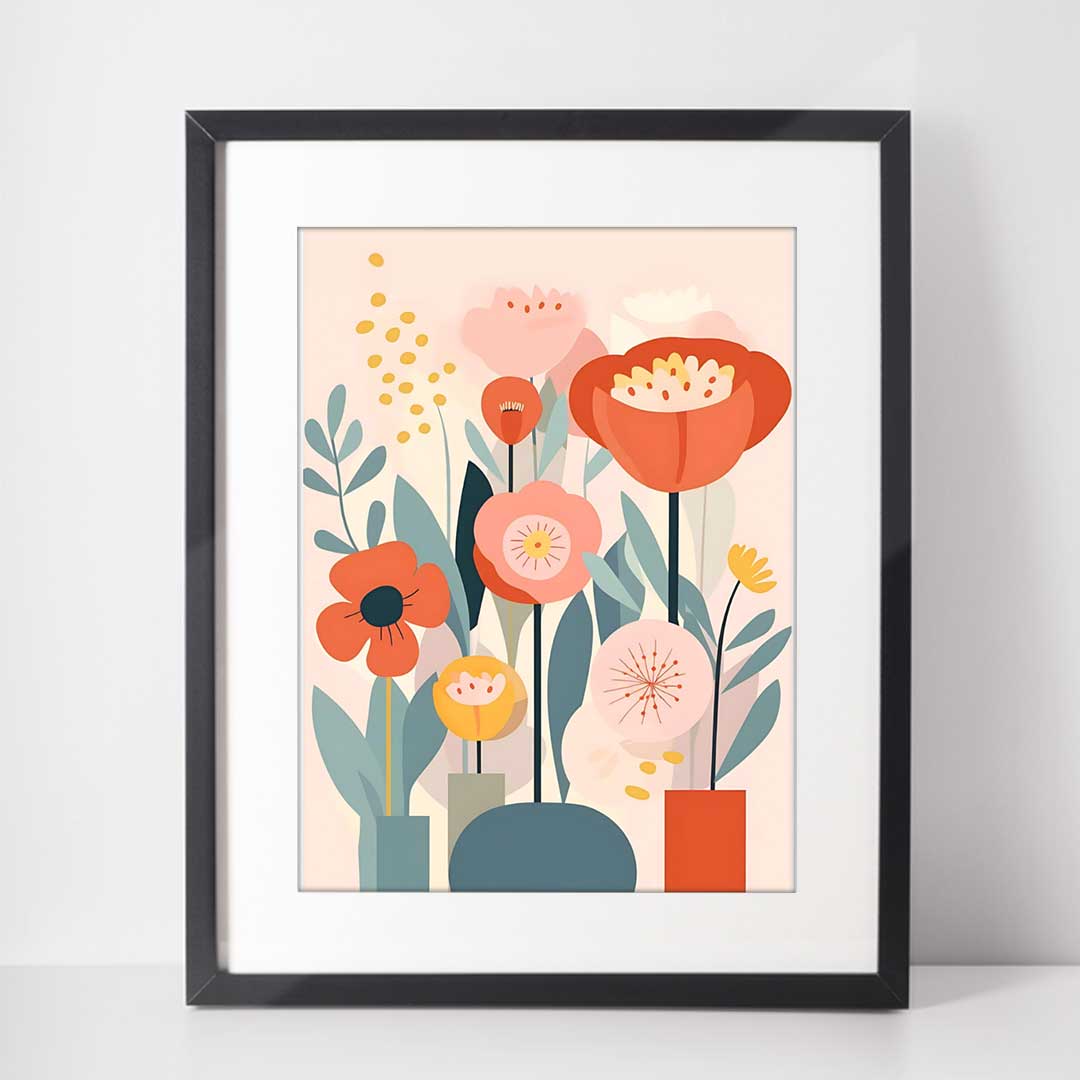 Retro Flowers, abstract flowers, botanical art print, modern wall art, #illieeart #