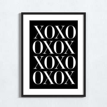 XOXO, Black and white, minimalist art prints, Typography, #illieeart #