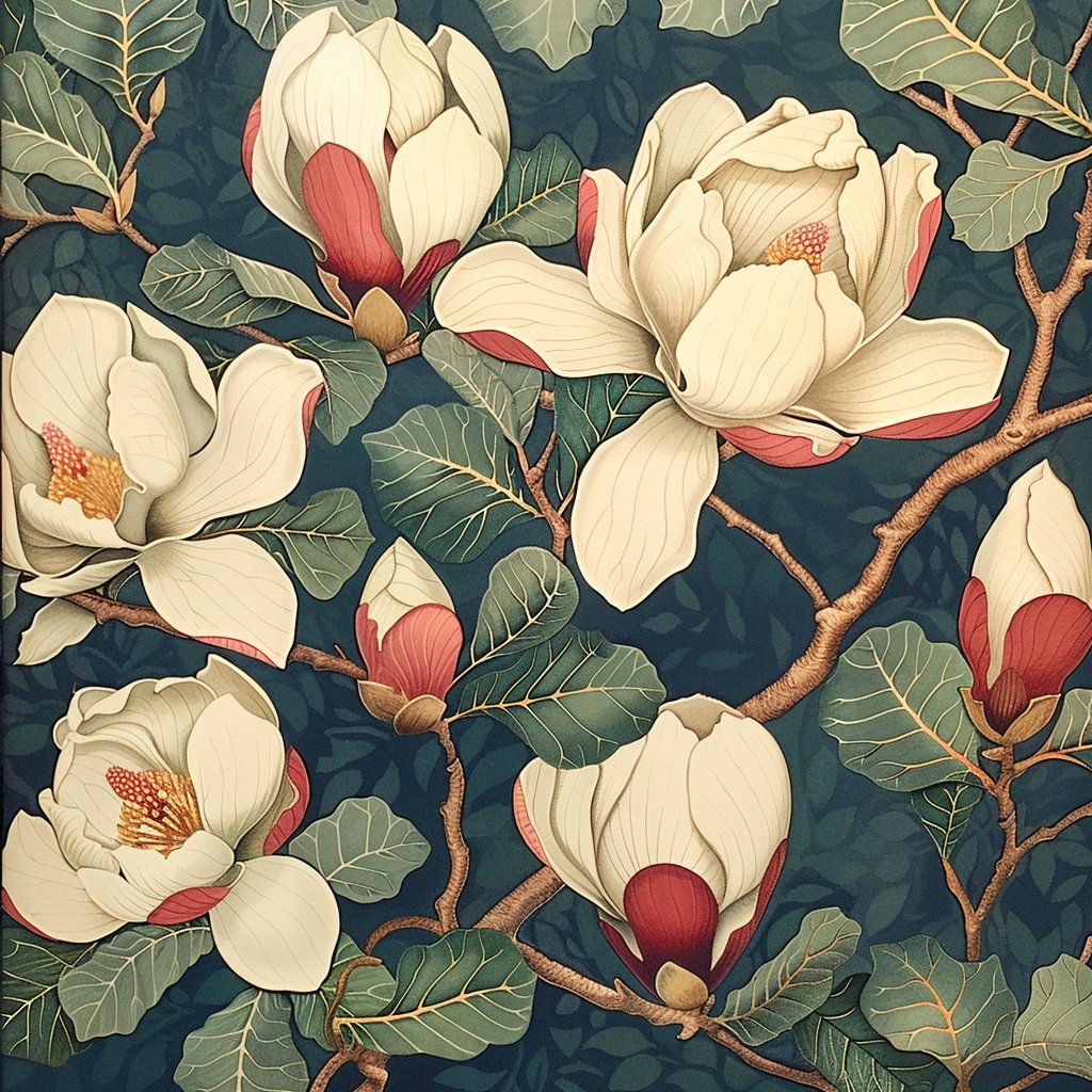William Morris-inspired, vintage Camellia floral prints, wall art, home decor.