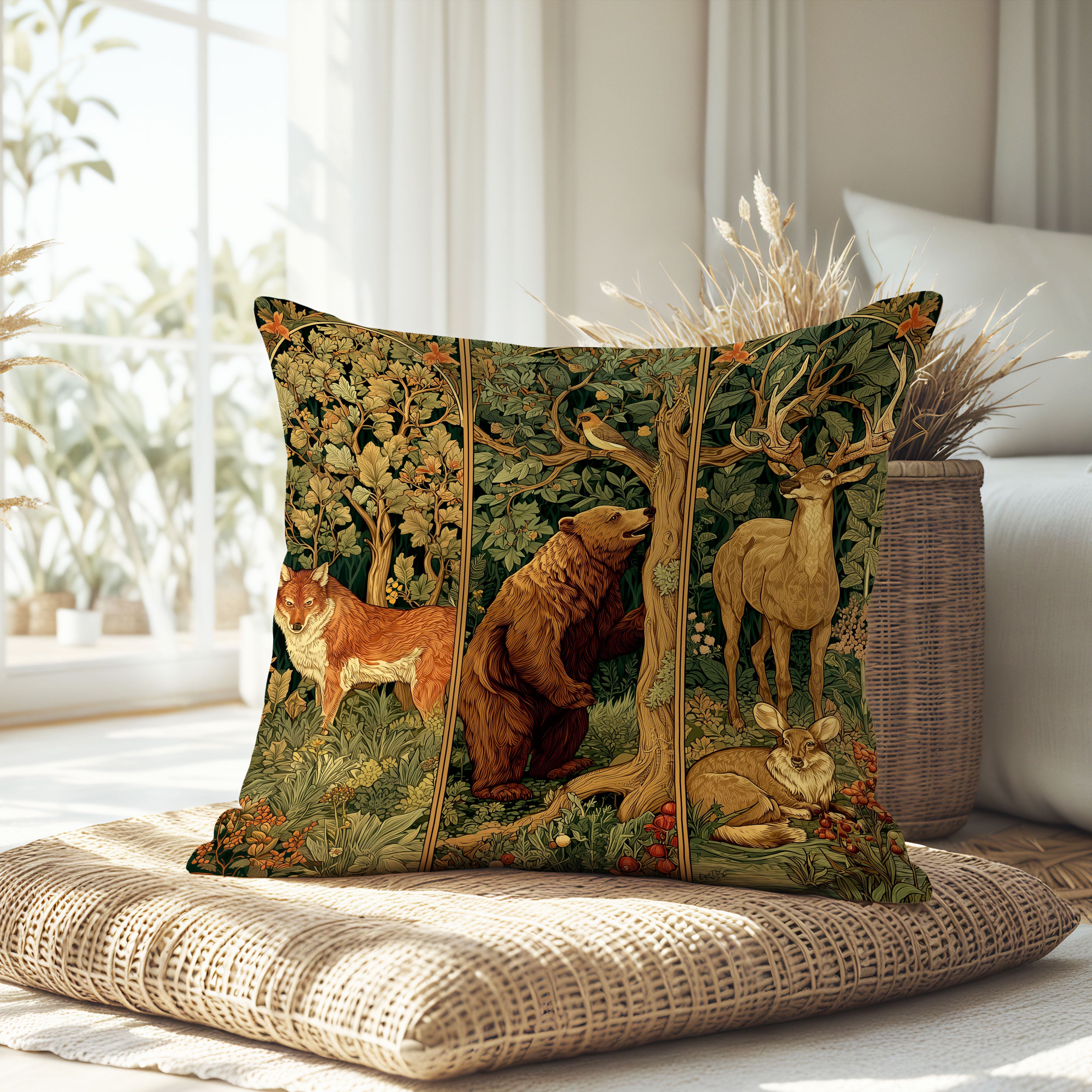William Morris Style Tabby Cat Cushion Case, Throw Pillow Case