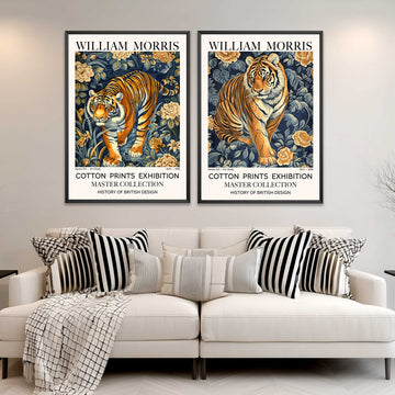 william morris style print set tigers in forest wall art