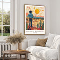 Rustic-themed art inspired by the Museum of Modern Art. High-quality cowboy art print for modern interiors.