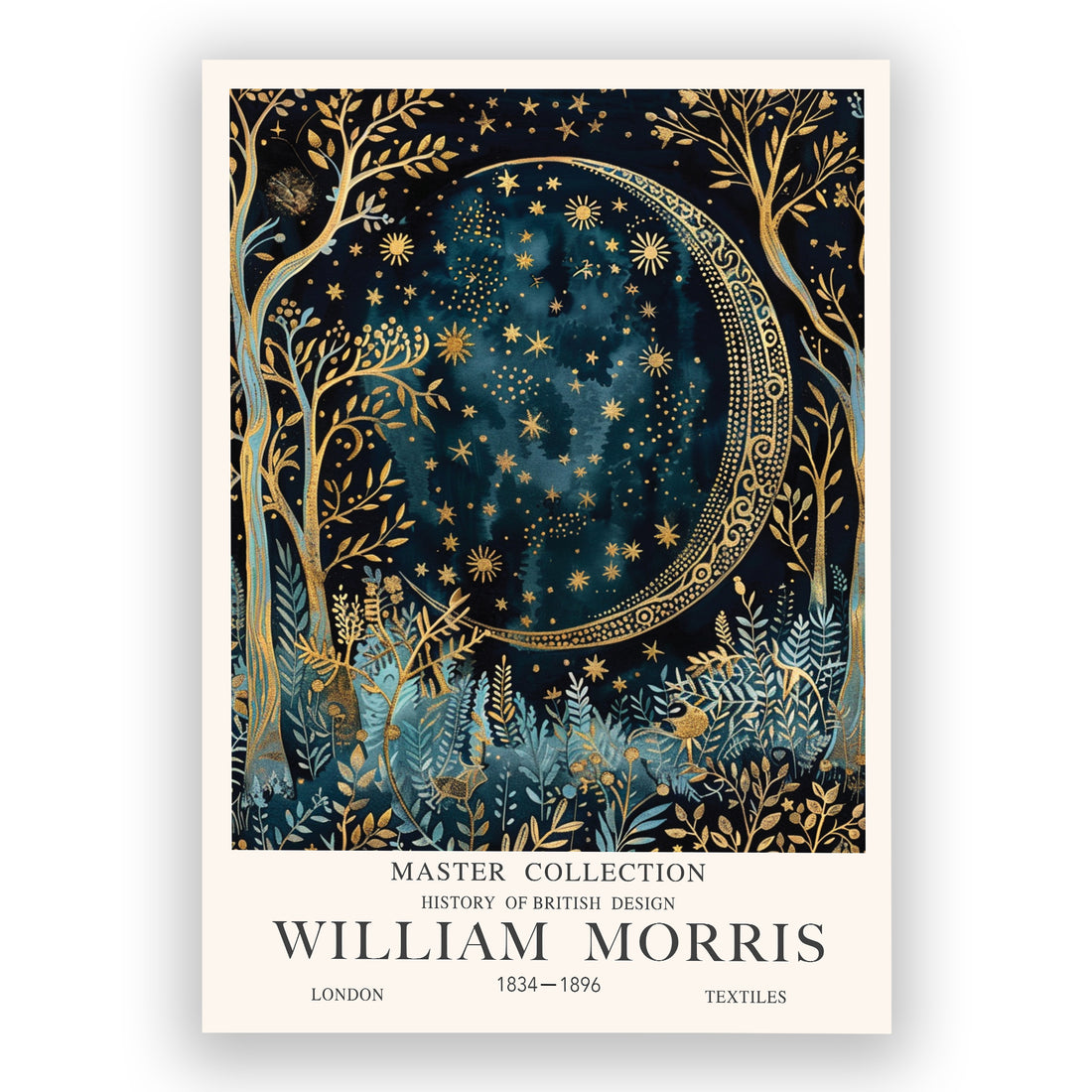 William Morris's moon and star wall art, available in framed and unframed art prints available