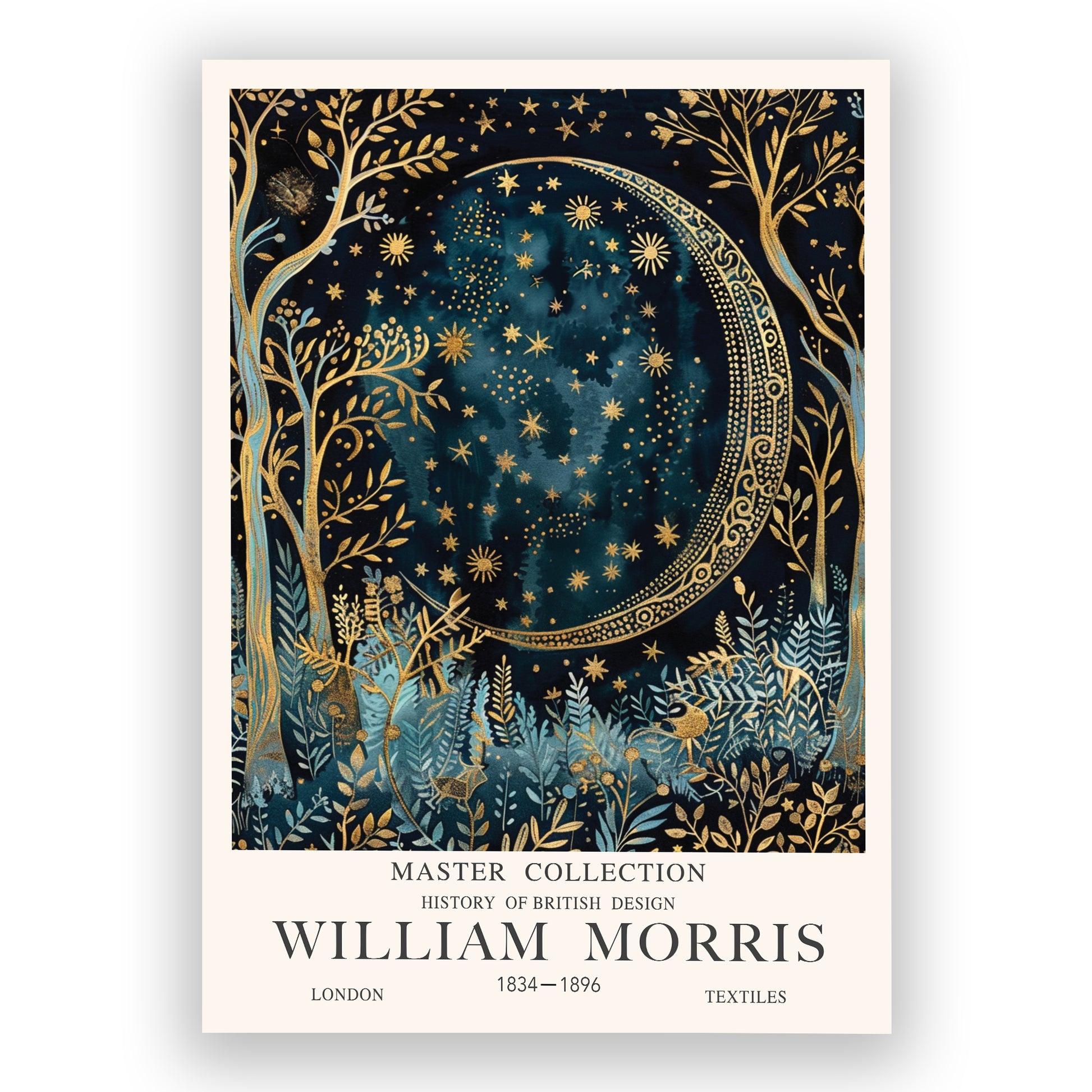 William Morris's moon and star wall art, available in framed and unframed art prints available