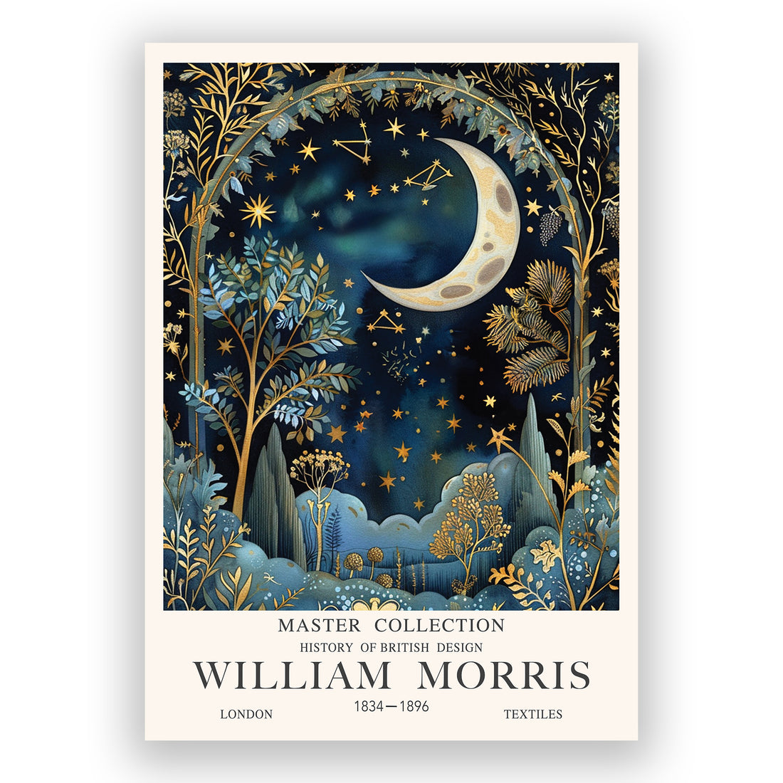 William Morris's moon and star wall art, available in framed and unframed art prints available