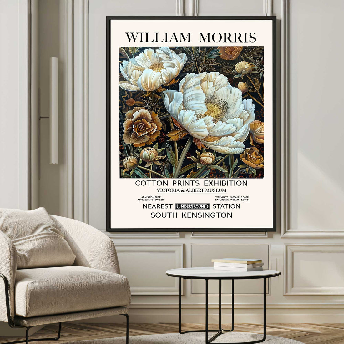 White Ornate Flowers Vintage William Morris Print&nbsp;