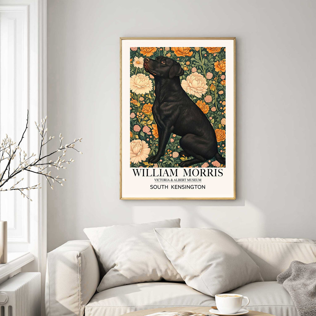 Black Labrador, William Morris Style Print