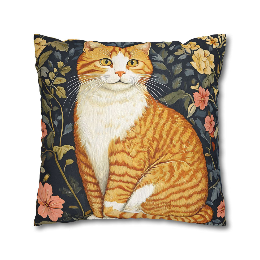 yellow tabby cat print pillow case, william morris design, flowers botanical print
home decor, christmas gift for cat lovers cat mom