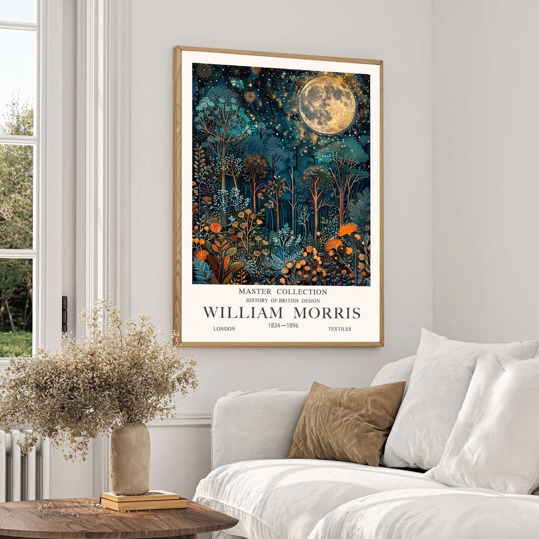 William Morris Style Full Moon Wall Art Print