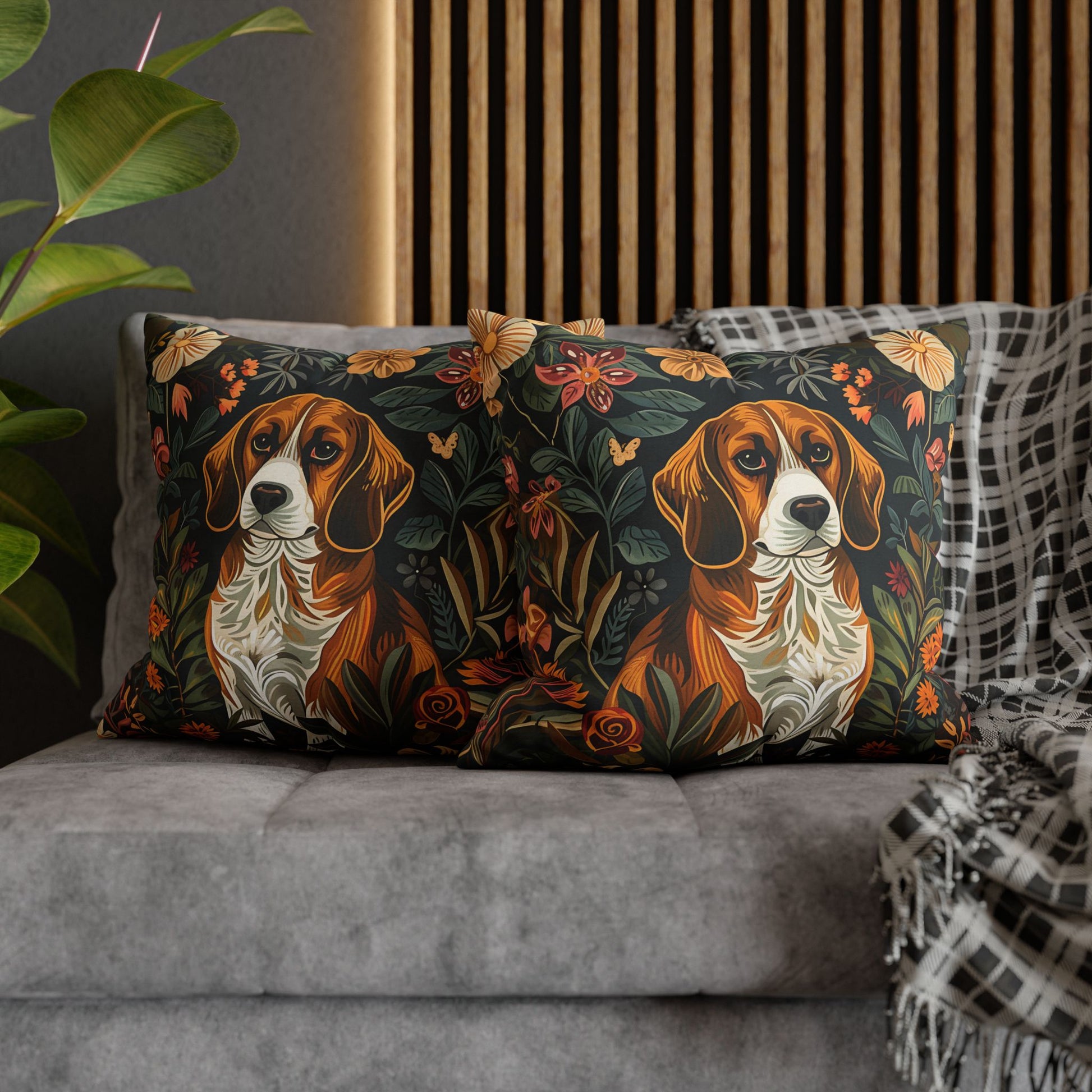  Vintage pillowcase featuring a Beagle in classic illustration style, ideal decor for dog lovers