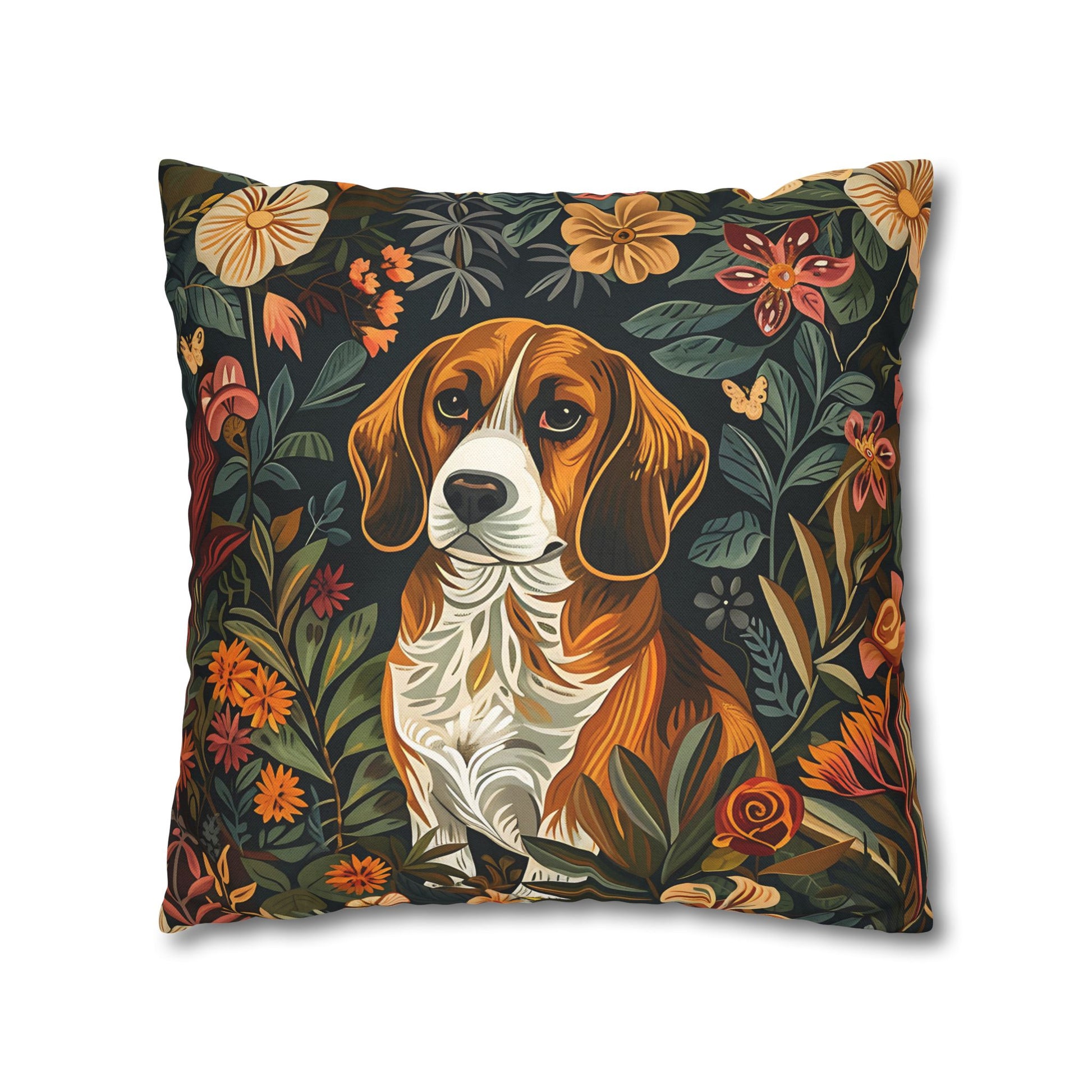  "Vintage pillowcase featuring a Beagle in classic illustration style, ideal decor for dog lovers."