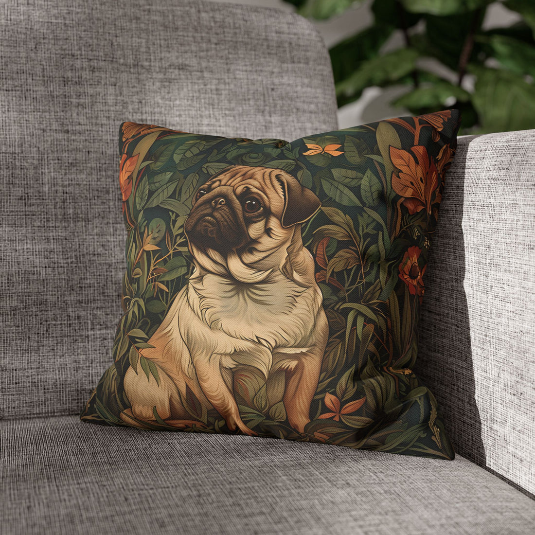 pug pillow case for pug lovers, William Morris design 