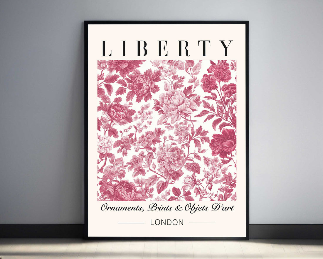 Classic French Toile de Jouy floral print, vintage-inspired wall art for the living room, pink and white French provincial Toile de Jouy floral artwork.