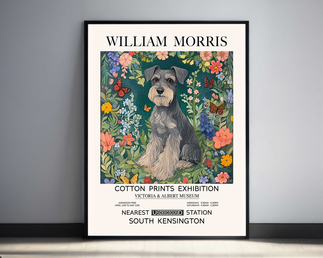 William Morris-inspired Schnauzer dog print for pet lovers