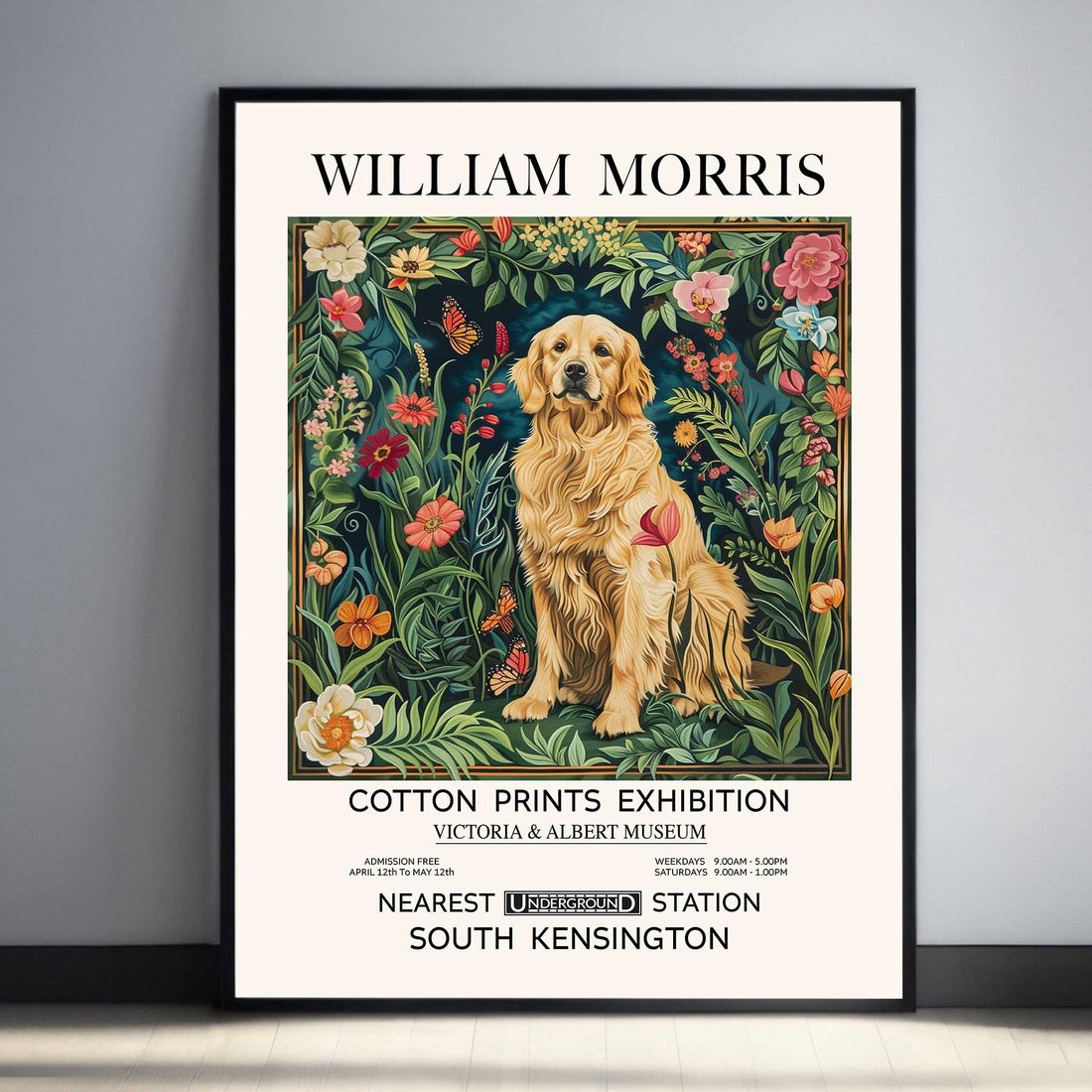 Beautiful Golden Retriever art print featuring classic and vintage-inspired design. Perfect wall decor for Golden Retriever parents, dog lovers, and animal art collectors.