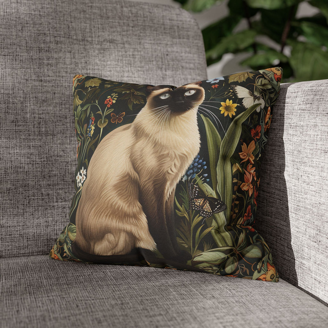 This Siamese cat pillow case, william morris design, flowers botanical print
home decor, christmas gift for cat lovers cat mom