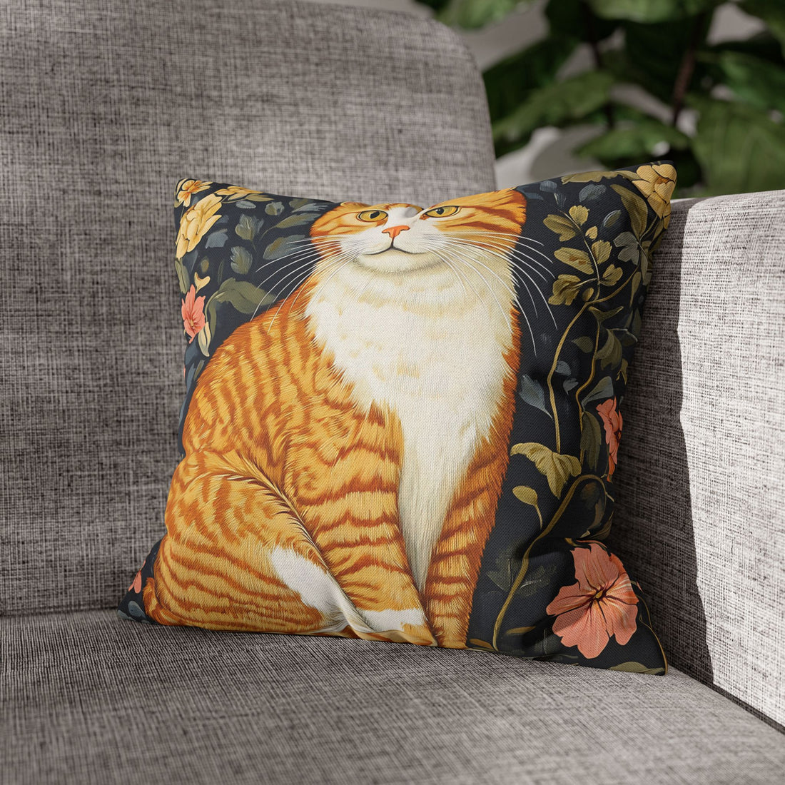 yellow tabby cat print pillow case, william morris design, flowers botanical print
home decor, christmas gift for cat lovers cat mom