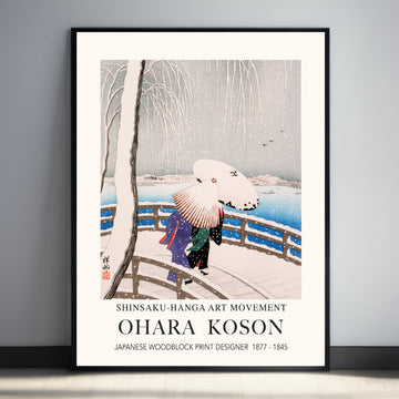 Ohara Kason Exhibition Print - Snow On Willow Bridge