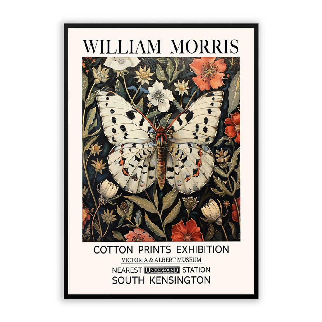 William Morris Print - White Monarch Butterfly