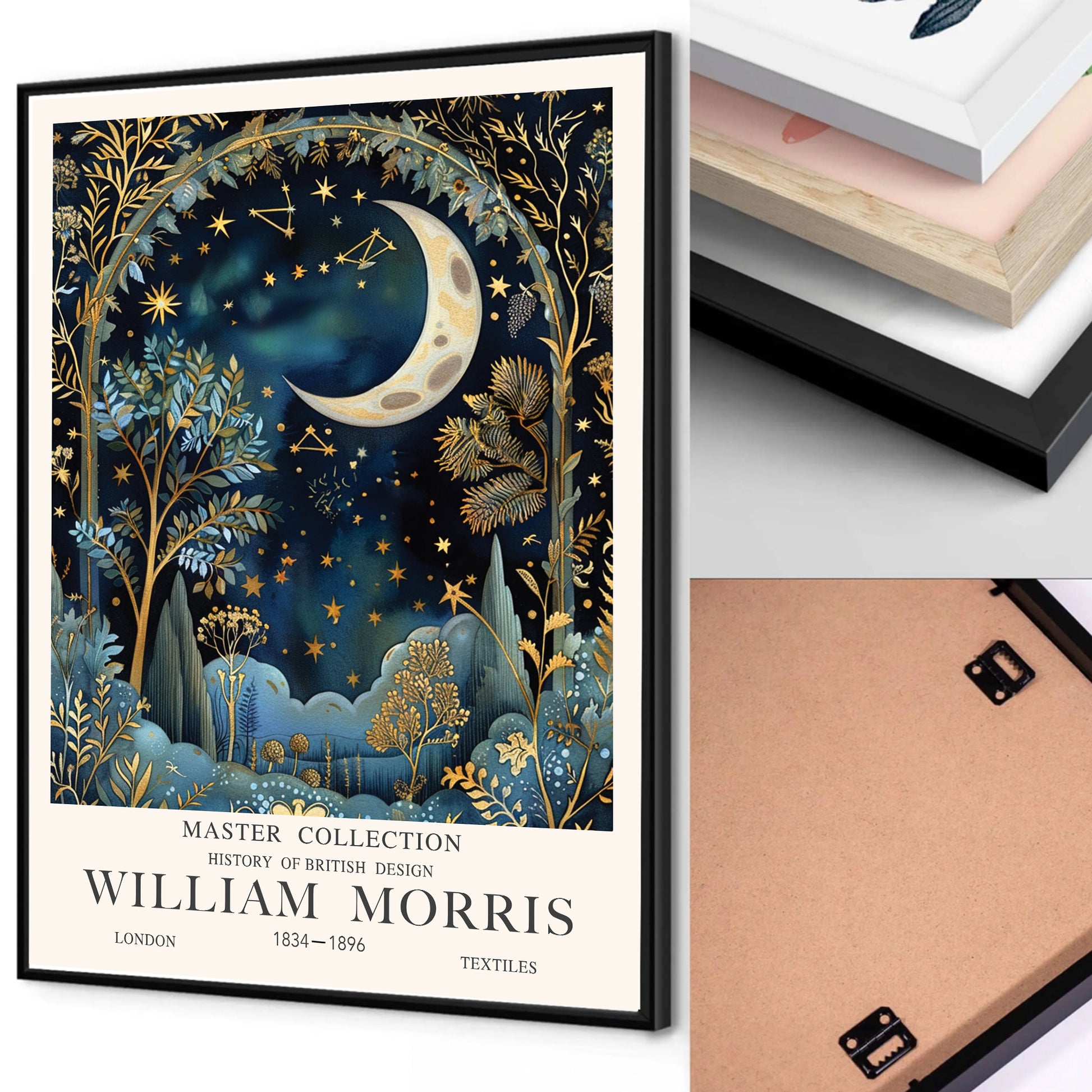 William Morris's moon and star wall art, available in framed and unframed art prints available