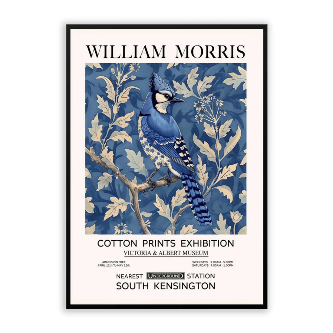 Blue Jay, Vintage William Morris Style Bird Print