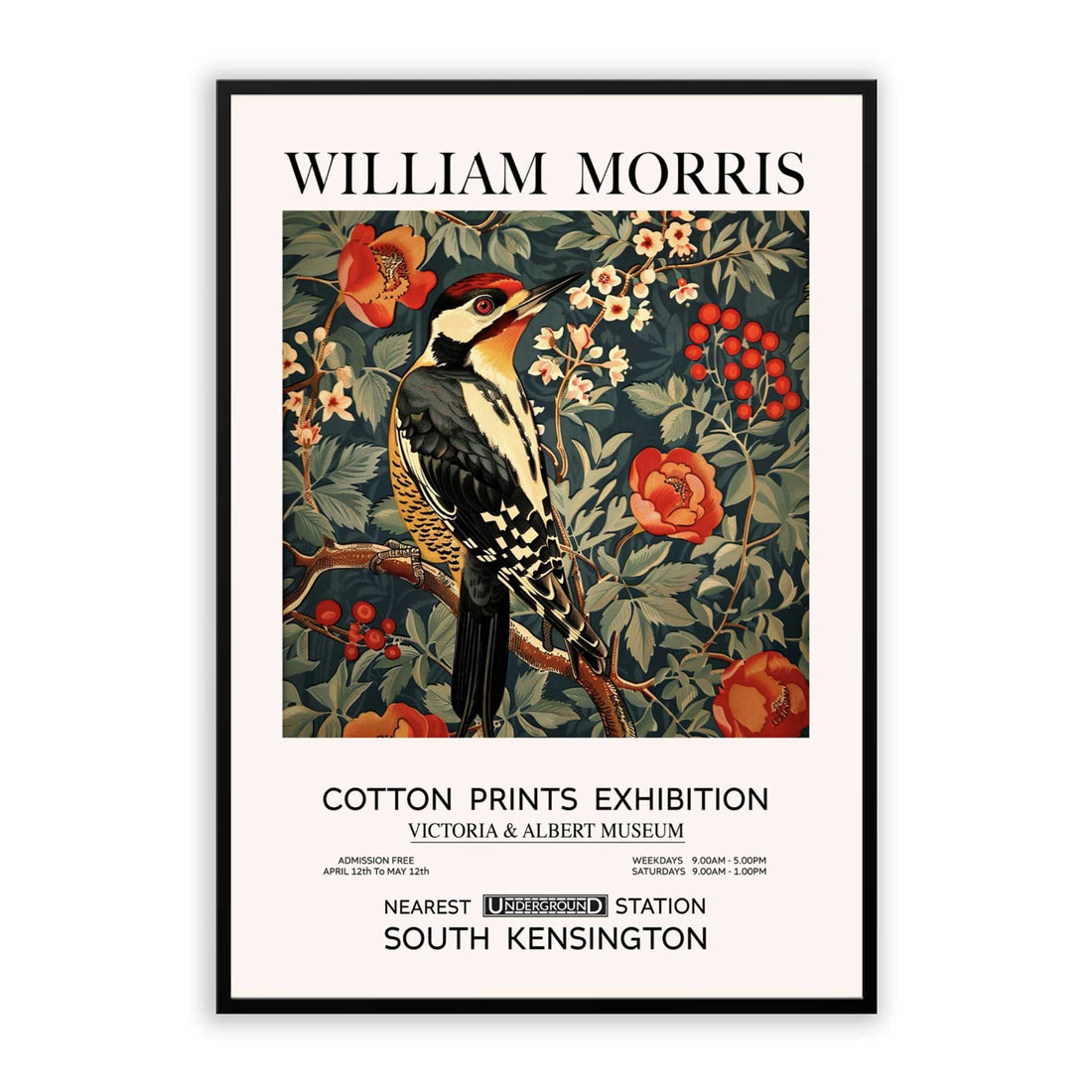 Woodpecker, Vintage William Morris Style Bird Print