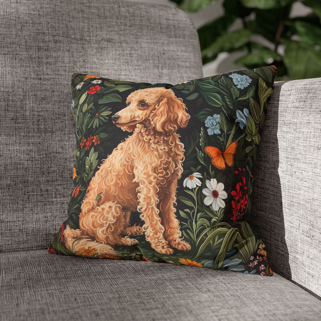 Vintage pillowcase featuring a french poodle in classic illustration style, ideal gift  for dog poodle lovers