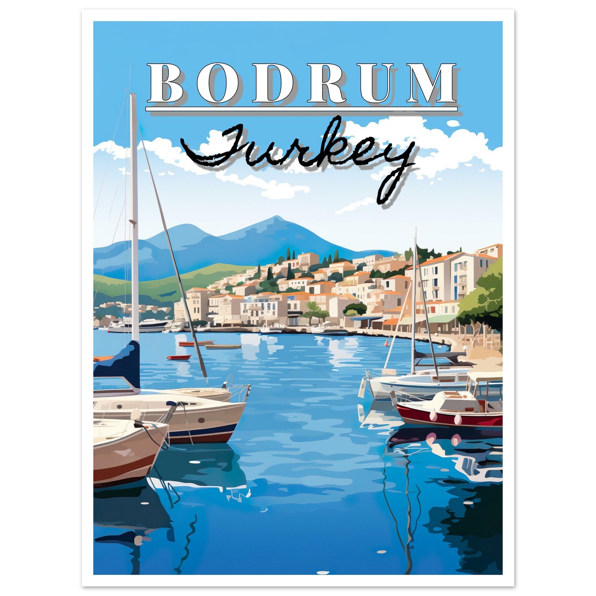 Turkey - Bodrum Travel Poster, Bodrum Travel Print, Travel Poster, Turkey Travel poster, #illieeart #