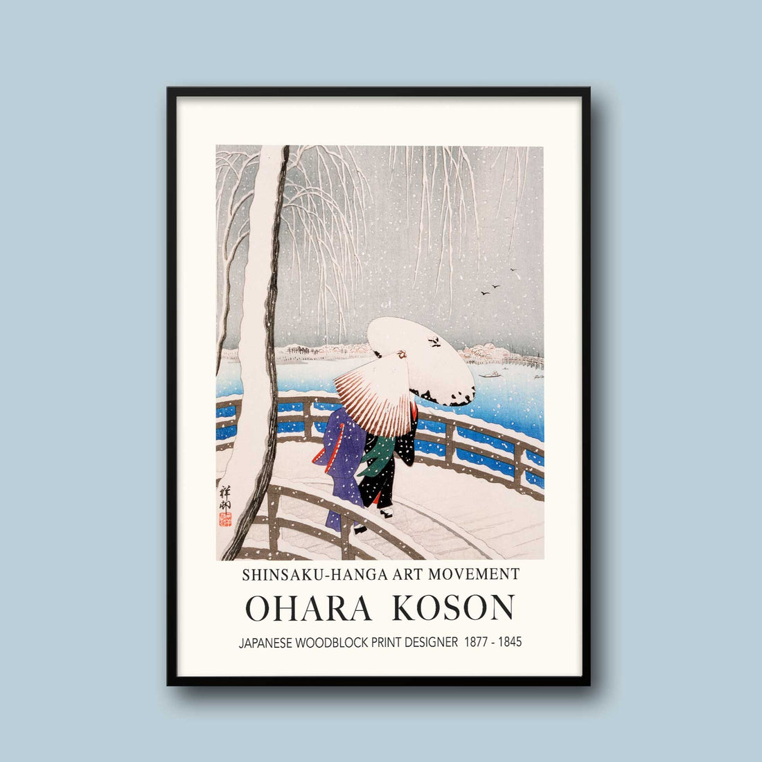 Ohara Kason Exhibition Print - Snow On Willow Bridge