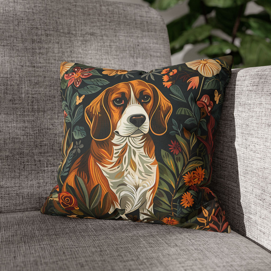 Vintage pillowcase featuring a Beagle in classic illustration style, ideal decor for dog lovers.