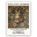 A vintage-inspired wall art print featuring a decorative cat surrounded by floral tapestry.