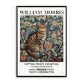 A vintage-inspired wall art print featuring a calico cat surrounded by florals.
Designed in a William Morris ornamental style