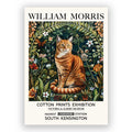 A vintage-inspired wall art print featuring a decorative cat motif surrounded by wildflowers