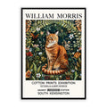 A vintage-inspired wall art print featuring a decorative cat motif surrounded by wildflowers