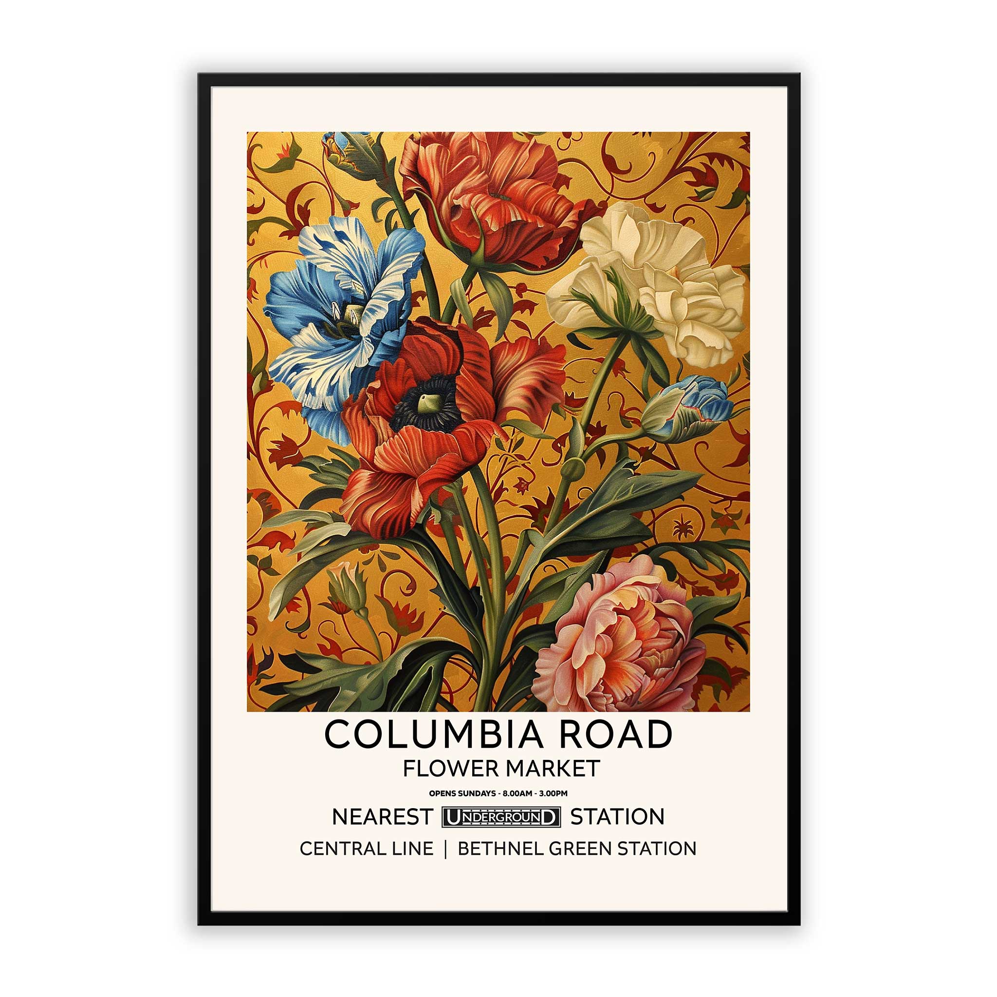 Cat & Flowers Print | William Morris Style Wall Art | illieeart