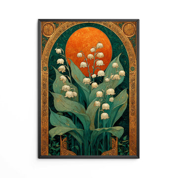 Art Deco Lily of the Valley Print – Orange & Gold Floral Wall Art