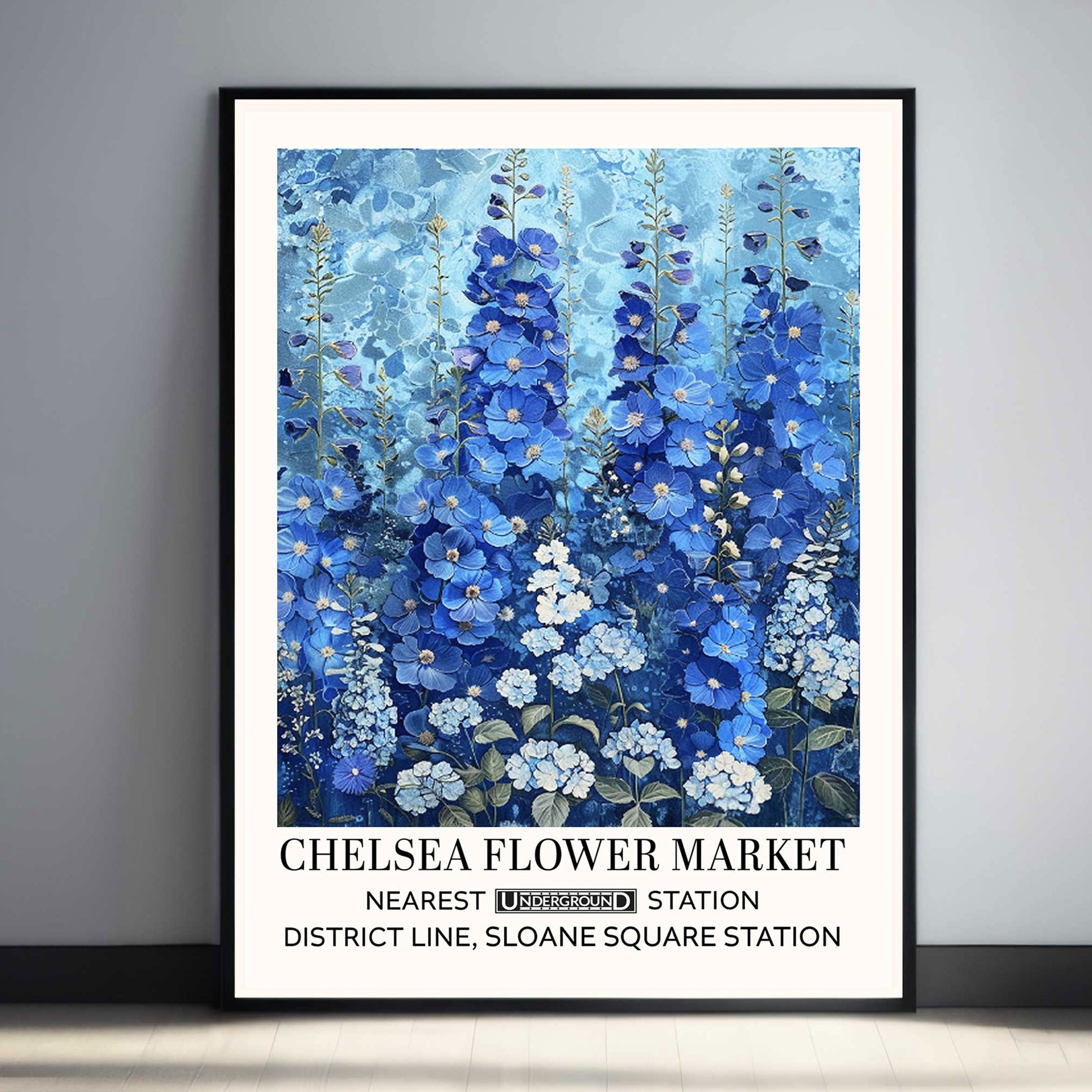 Blue floral wall art print  