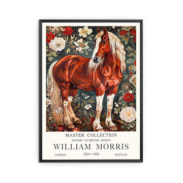 Brown Horse Floral Print Vintage Botanical Wall Art