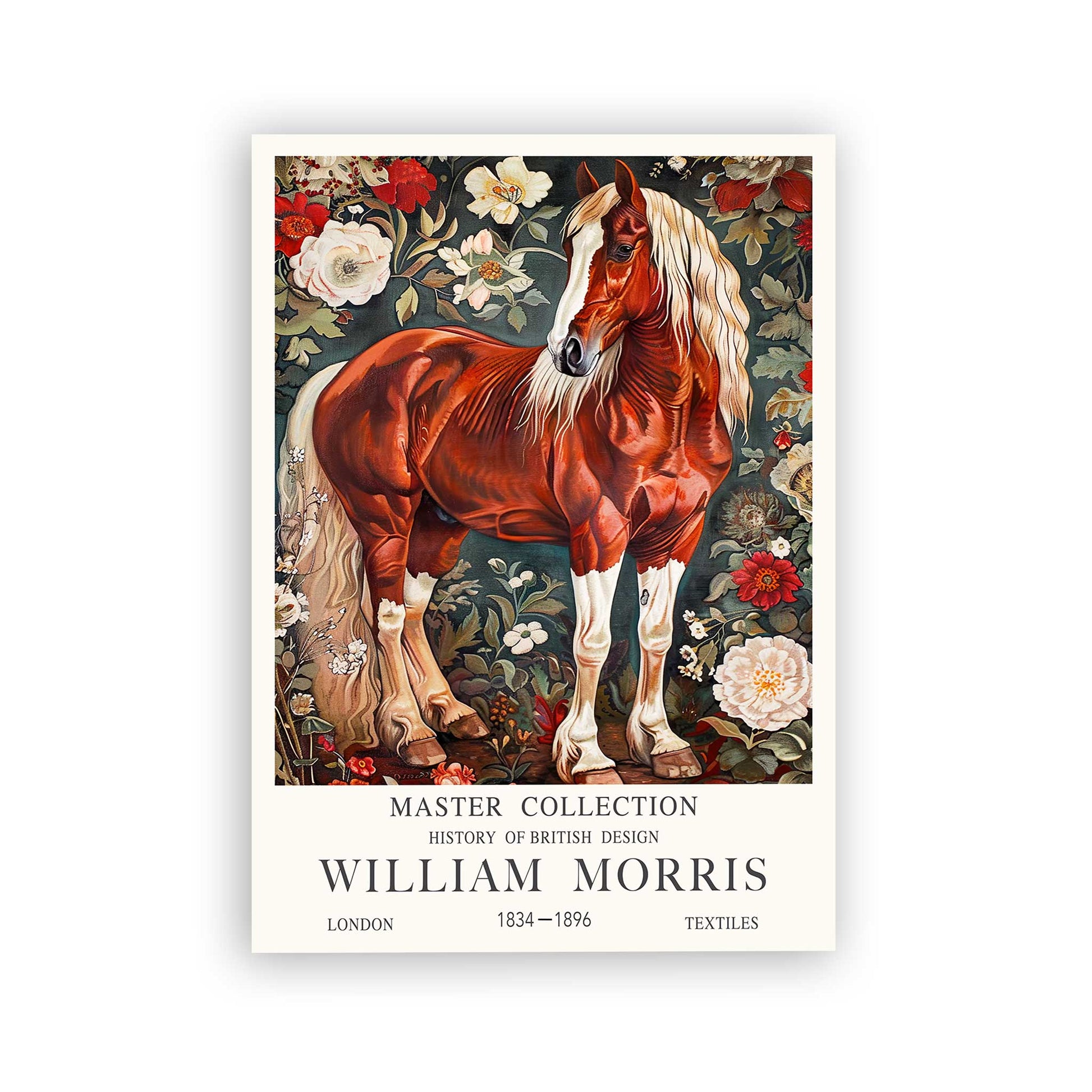 Brown Horse Floral Print Vintage Botanical Wall Art