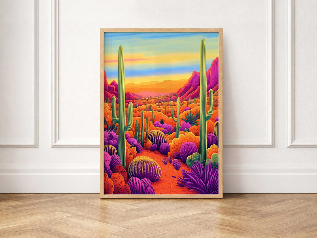 Sonoran desert print featuring cactus landscape and southwest scenery. 