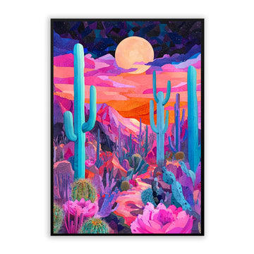 Colorful Desert Night Wall Art Cactus Landscape Print