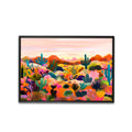 Cactus wall art featuring a colorful Southwest desert landscape with layered plants Suitable for living room, bedroom and modern interiors.Available as premium wall art and framed prints.