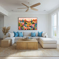 Colorful desert wall art with a cactus landscape and bright plants