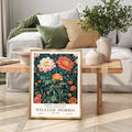 Dark Peonies Floral Wall Art featuring vintage red and pink peony flowers. in brown frame