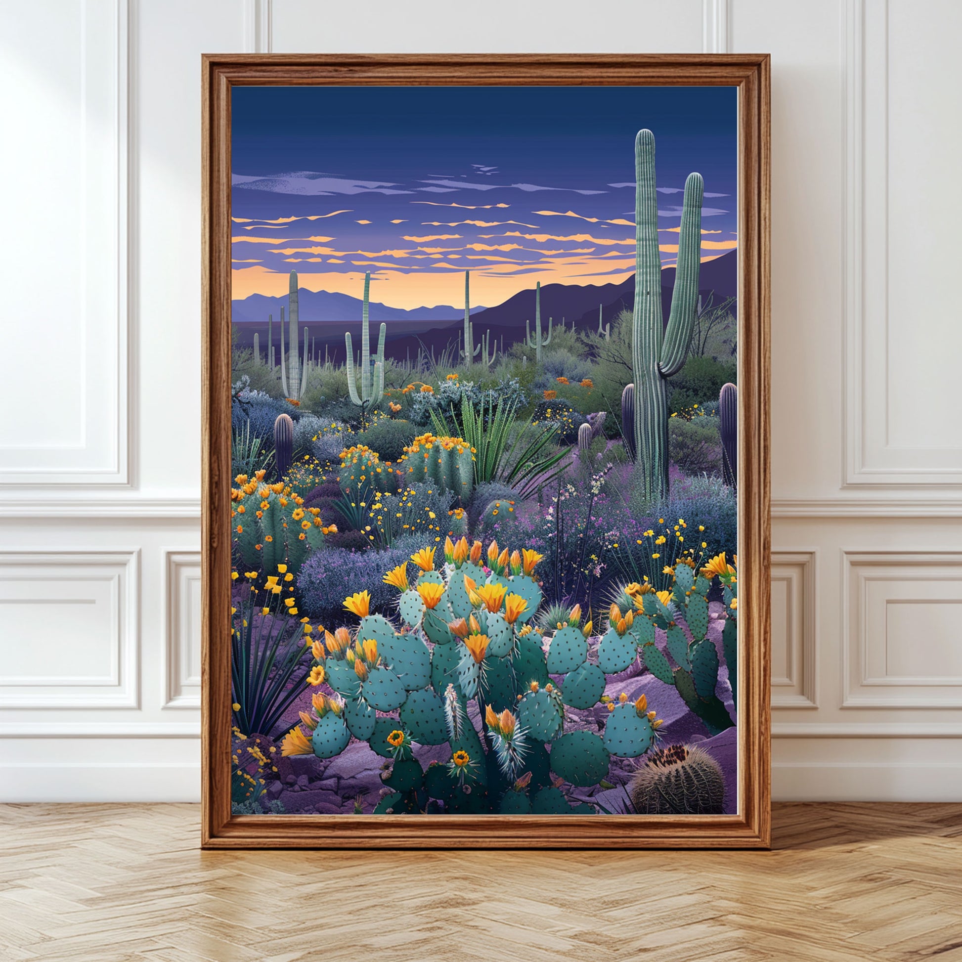 Desert Botanical Print Cactus Landscape Wall Art