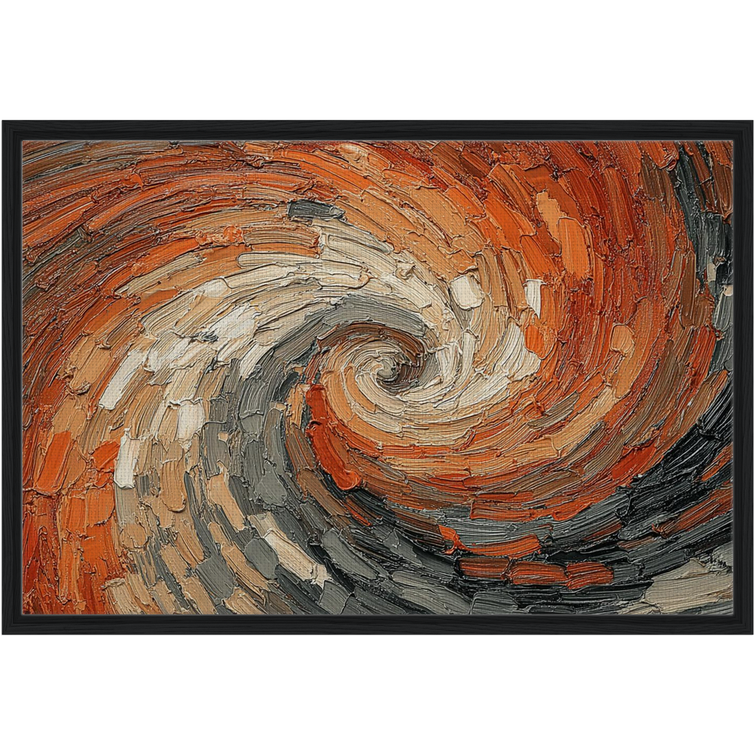 Modern terracotta and orange abstract swirl canvas wall painting with a heavy textured look for contemporary Indian home decor