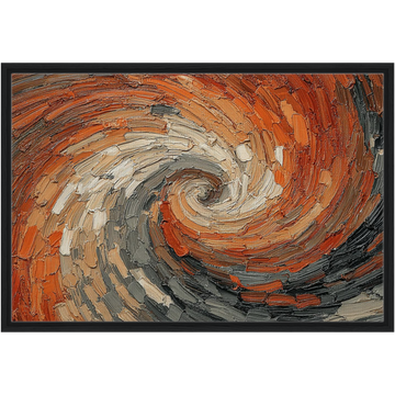 Modern terracotta and orange abstract swirl canvas wall painting with a heavy textured look for contemporary Indian home decor