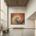 Modern terracotta and orange abstract swirl canvas wall painting with a heavy textured look for contemporary Indian home decor