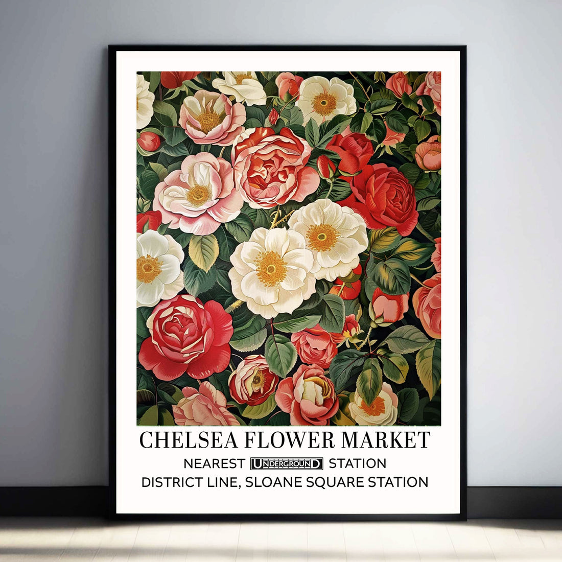 English Roses Floral Wall Art  in black frame